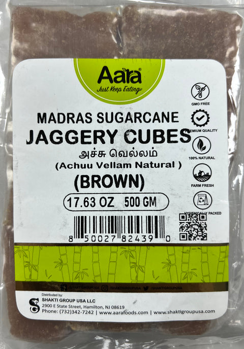 Aara Madras Sugarcane Brown Jaggery Cubes -500g